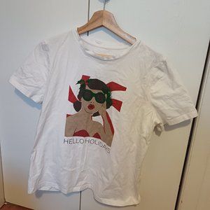 HELLO HOLIDAYS Reitmans 100% cotton White T-Shirt Size L/G